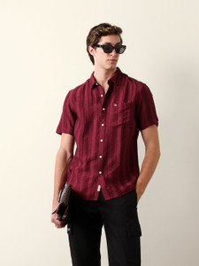 THE BEAR HOUSE Men Striped Casual Brown