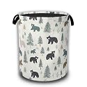 Bear Pine Tree Laundry Basket,Wild Animal Laundry Hamper Waterproof Oxford Cloth Tote Collapsible,Clothes Storage Bucket Decorative Toy Organizer For Bathroom Bedroom 16" x 20.8"