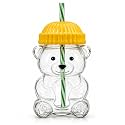 Bear Shaped Glass Cup with Straw &amp; Lid, 400ml Borosilicate Glass Tumbler, Cute Teddy Bear Sipper for Iced Coffee, Boba Tea, Reusable Leakproof Drinking Cup for Women &amp; Girls (Yellow)
