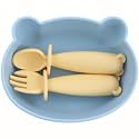Bear Silicone Baby Bowl Suction with Spoon and Fork for Babies 6 months+ Suction Bowls for Baby Utensils 6-12M+ BLW Baby Essentials Must Haves (Summer Sky)
