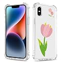 Case for iPhone X/iPhone Xs, Clear Anti-Yellowing Anti-Scratch TPU Silicone Cover for Girls and Woman, Shockproof Drop Protection Case for iPhone X/iPhone Xs (5.8 inch), Red Tulip 1