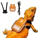 Bearded Dragon Harness Leash Soft Leather Harness with Backpack Patch Adjustable Strap Outside Walk Training Leash for Reptile Lizard Amphibians (Orange)