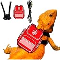 Bearded Dragon Harness Leash Soft Leather Harness with Backpack Patch Adjustable Strap Outside Walk Training Leash for Reptile Lizard Amphibians (Red)