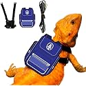 Bearded Dragon Harness Leash Soft Leather Harness with Backpack Patch Adjustable Strap Outside Walk Training Leash for Reptile Lizard Amphibians (Blue)