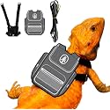 Bearded Dragon Harness Leash Soft Leather Harness with Backpack Patch Adjustable Strap Outside Walk Training Leash for Reptile Lizard Amphibians (Grey)