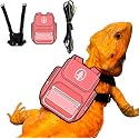 Bearded Dragon Harness Leash Soft Leather Harness with Backpack Patch Adjustable Strap Outside Walk Training Leash for Reptile Lizard Amphibians (Pink)