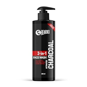 beardo 3-in-1 activated charcoal face wash deep cleanse exfoliate amp detoxify  all-in-one face wash for oily skin dirt amp pollution removal  oil control face wash for men 200ml