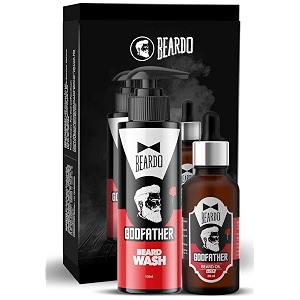 beardo godfather combo beard oil and beard wash for men  nourishment cleanses  purifying amp hydrating skin cleaner with avocado argan oil  shiny patchy amp fast beard growth  rakhi gift for brother  gift for brother