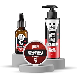 beardo grooming kit for men  beard wash beard oil amp mustache wax  purifying hydrating amp styling beard care combo  non-sticky formula for smooth shiny beard  pack of 3