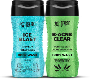 beardo ice blast body wash  b-acne clear body wash 200 ml each  skin purification 2 items in the set