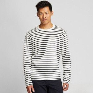 Beaship Striped Men Round Neck Reversible White