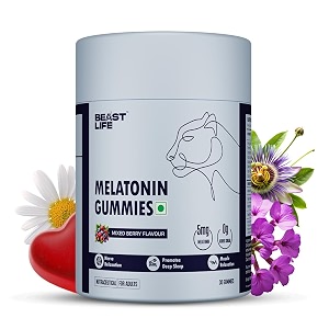 beastlife melatonin gummies 5mg with valeriana wallichii chamomile passiflora  mixed berry flavor  sleep support supplement for deep sleep natural sleeping aid non-habit forming night rest formula  relieves stress amp anxiety  enhances relaxation amp focus  30 gummies