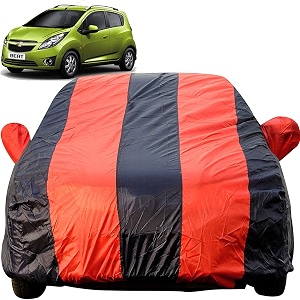 beat dustproof car cover with mirror pockets red blue stripes taffeta polystertriple stitched compatible with chevrolet beat car cover 2008 to 2017 beat car accessories