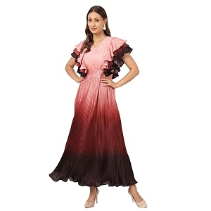 BEATNIK Satin Ruffled Sleeves Self Peach Puff
