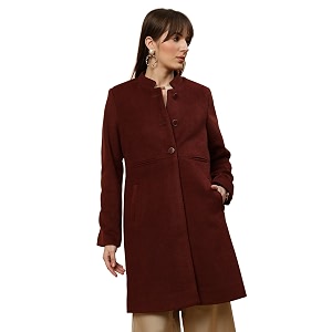 BEATNIK Shawl Collar Full Sleeve Maroon Womens