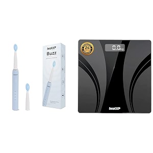 beatxp buzz electric toothbrush for adults with 2 brush heads amp 3 cleaning modes blue amp beatxp actifit breeze digital weighing scale with backlit lcd panel black