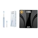 beatXP Buzz Electric Toothbrush for Adults with 2 Brush Heads & 3 Cleaning Modes (Blue) & beatXP Actifit Breeze Digital Weighing Scale with Backlit LCD Panel (Black)