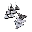 BEAUDRM Women's 3 Pack Matching Bra and Panty Sets Mesh Sexy Lingerie Sets