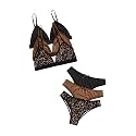BEAUDRM Women's 3 Pack Matching Bra and Panty Sets Mesh Sexy Lingerie Sets