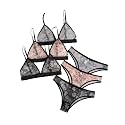 BEAUDRM Women's 3 Pack Matching Bra and Panty Sets Mesh Sexy Lingerie Sets