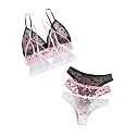 BEAUDRM Women's 3 Pack Matching Bra and Panty Sets Mesh Sexy Lingerie Sets