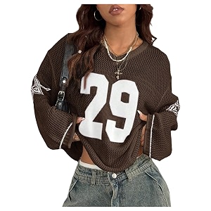 BEAUDRM Womens Y2k Tops Oversized Crochet Jersey