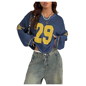 BEAUDRM Womens Y2k Tops Oversized Crochet Jersey