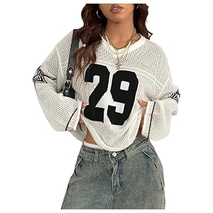 BEAUDRM Womens Y2k Tops Oversized Crochet Jersey