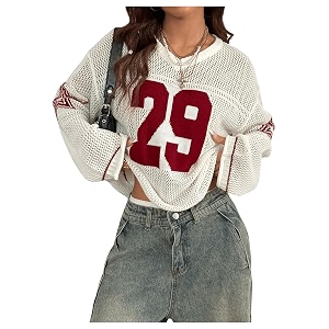 BEAUDRM Womens Y2k Tops Oversized Crochet Jersey