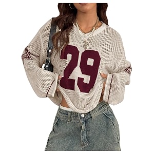 BEAUDRM Womens Y2k Tops Oversized Crochet Jersey