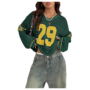 BEAUDRM Womens Y2k Tops Oversized Crochet Jersey