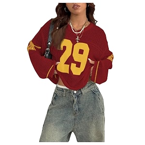 BEAUDRM Womens Y2k Tops Oversized Crochet Jersey
