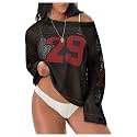 BEAUDRM Women39s Y2k Tops Oversized Crochet Jersey