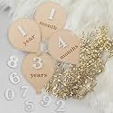 Beautiful Baby Monthly Milestone Cards - The Perfect Wooden Discs for Adorable Milestone Pictures of Your Newborn - 2X Reversible Balloon Signs with Interchangeable Numbers Make a Great Shower Gift