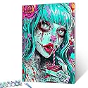Beautiful Colorful Girl Drink Paint by Numbers Kits for Adults Sugar Skull Girl DIY Canvas Oil Painting Acrylic Pigment Kits Paint by Number Horror Style Home Wall Art Decor Gift 16x20In (DIY Frame)