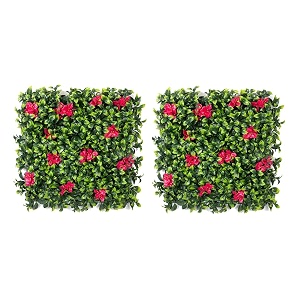 artificial wall grass 2 pcs for home decoration grass mat for wall vertical garden artificial plants lemon green and red design 50cm x 50cm x 5cm plastic pack of 2