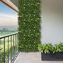 Artificial Wall Grass (14 Pcs) for Home Decoration, Grass Mat for Wall, Vertical Garden Artificial Plants (Green and White Design, 50cm X 50cm X 5cm, Plastic, Pack of 14)