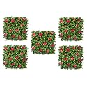 Artificial Wall Grass (5 Pcs) for Home Decoration, Grass Mat for Wall, Vertical Garden Artificial Plants (Lemon, Green and Red Design, 50cm X 50cm X 5cm, Plastic, Pack of 5)