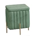 Beautify Green Velvet Footstool Pouffe Storage Stool Ottoman Cube Footrest Square Chest with Gold Legs for Bedroom, Dressing Table（Size : 45x45x42cm） (Color : Grass Green, Size : 45x45x42cm)
