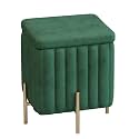 Beautify Green Velvet Footstool Pouffe Storage Stool Ottoman Cube Footrest Square Chest with Gold Legs for Bedroom, Dressing Table（Size : 45x45x42cm） (Color : Green, Size : 45x45x42cm)