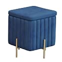 Beautify Green Velvet Footstool Pouffe Storage Stool Ottoman Cube Footrest Square Chest with Gold Legs for Bedroom, Dressing Table（Size : 45x45x42cm） (Color : Royal bluem, Size : 45x45x42cm)