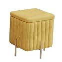 Beautify Green Velvet Footstool Pouffe Storage Stool Ottoman Cube Footrest Square Chest with Gold Legs for Bedroom, Dressing Table（Size : 45x45x42cm） (Color : Yellow, Size : 45x45x42cm)