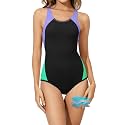 Beautikini Period Swimwear One Piece Sporty Racerback Color Block Swimsuit