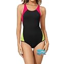 Beautikini Period Swimwear One Piece Sporty Racerback Color Block Swimsuit