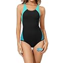 Beautikini Period Swimwear One Piece Sporty Racerback Color Block Swimsuit