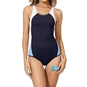 Beautikini Period Swimwear One Piece Sporty Racerback Color Block Swimsuit