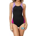 Beautikini Period Swimwear One Piece Sporty Racerback Color Block Swimsuit