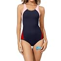 Beautikini Period Swimwear One Piece Sporty Racerback Color Block Swimsuit