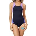 Beautikini Period Swimwear One Piece Sporty Racerback Color Block Swimsuit