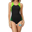 Beautikini Period Swimwear One Piece Sporty Racerback Color Block Swimsuit